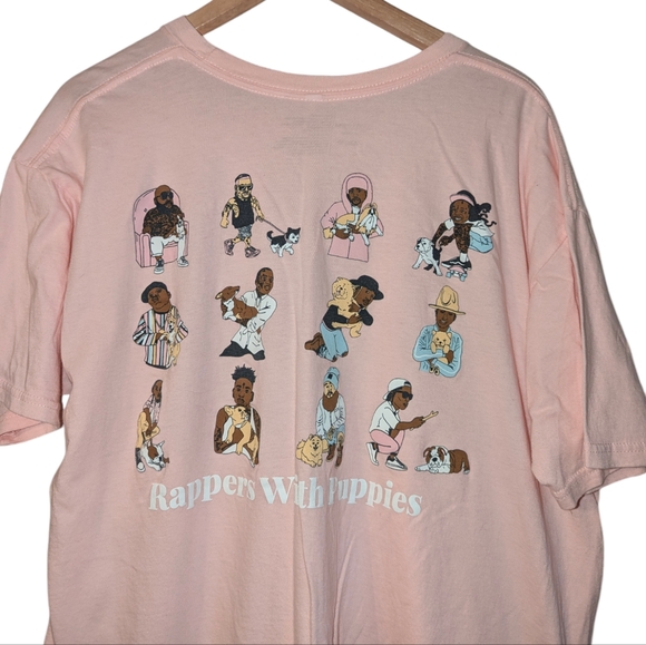 Dog Limited Rappers With Puppies Crew Neck Short Sleeve Cotton Shirt Top Pink - Picture 5 of 8